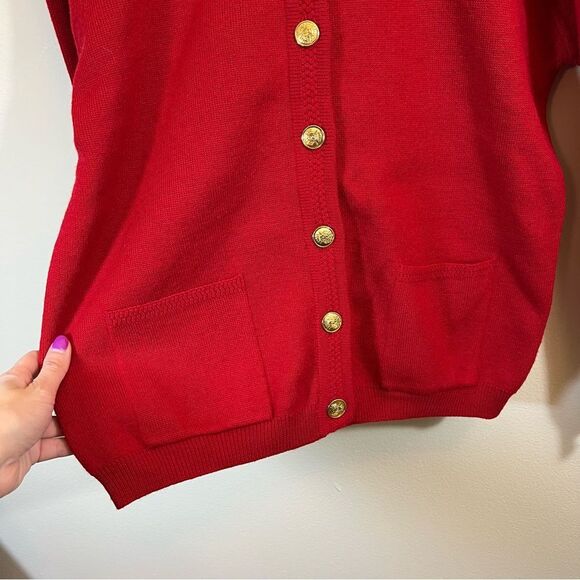 Talbots Red Merino Wool Gold Button Cardigan Sweater Medium Old Money Quiet Lux - Picture 8 of 15